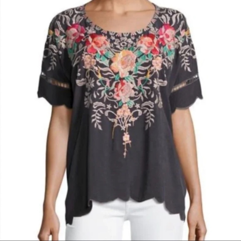 Johnny Was Jenn black embroidered floral top Jen 37940 - Picture 8 of 8